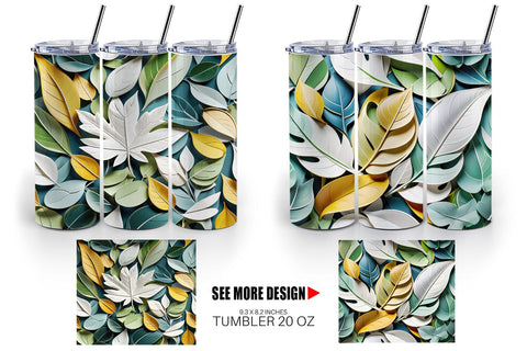 Tumbler Leaves Pattern Sublimation artnoy 