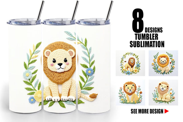 Tumbler Lion Embroidery Sublimation artnoy 