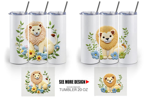 Tumbler Lion Embroidery Sublimation artnoy 