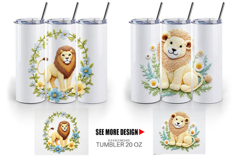 Tumbler Lion Embroidery Sublimation artnoy 