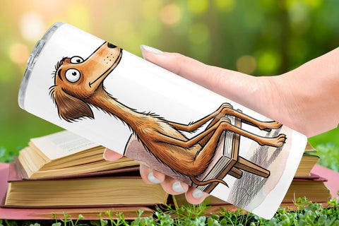 Tumbler Literary Loungers Dog Watercolor Sublimation artnoy 
