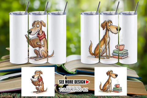 Tumbler Literary Loungers Dog Watercolor Sublimation artnoy 