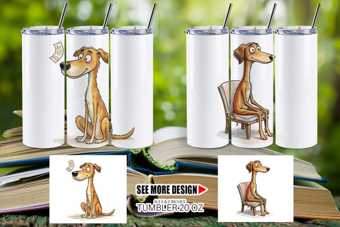Tumbler Literary Loungers Dog Watercolor Sublimation artnoy 