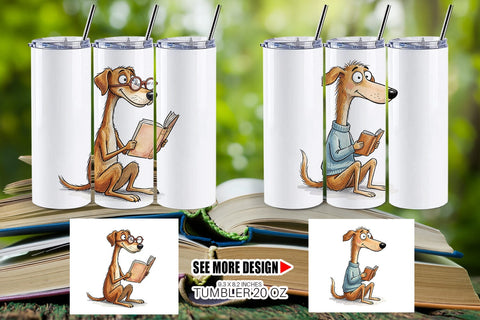 Tumbler Literary Loungers Dog Watercolor Sublimation artnoy 