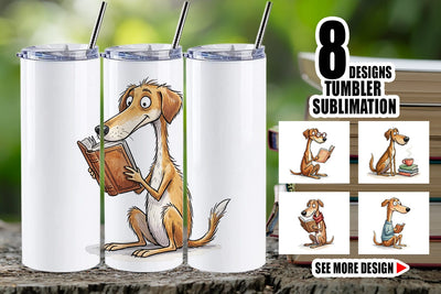 Tumbler Literary Loungers Dog Watercolor Sublimation artnoy 