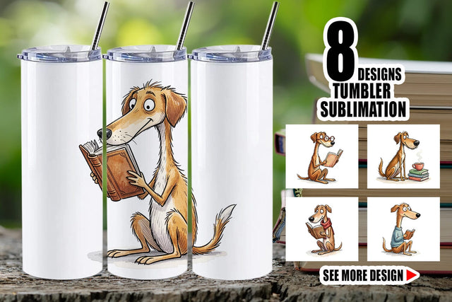 Tumbler Literary Loungers Dog Watercolor Sublimation artnoy 