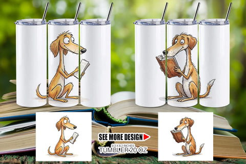 Tumbler Literary Loungers Dog Watercolor Sublimation artnoy 
