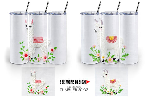 Tumbler Llama Embroidery Sublimation artnoy 