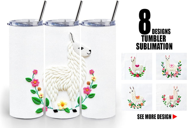 Tumbler Llama Embroidery Sublimation artnoy 
