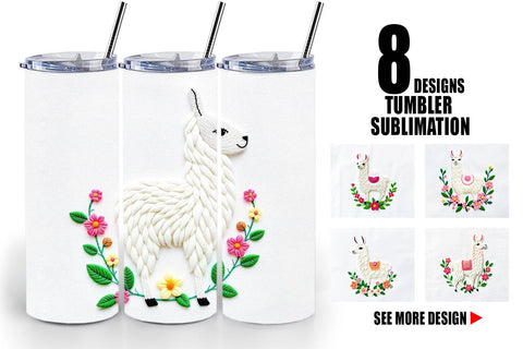 Tumbler Llama Embroidery Sublimation artnoy 