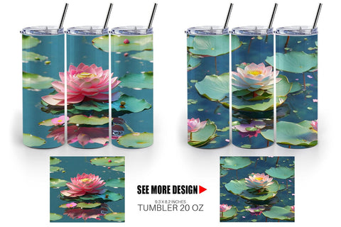 Tumbler Lotus Flower Pattern Sublimation artnoy 