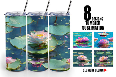 Tumbler Lotus Flower Pattern Sublimation artnoy 