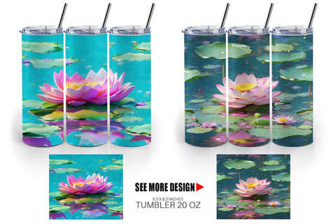 Tumbler Lotus Flower Pattern Sublimation artnoy 