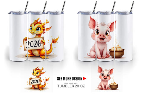 Tumbler Lunar New Year Cuties 2026 Watercolor Sublimation artnoy 