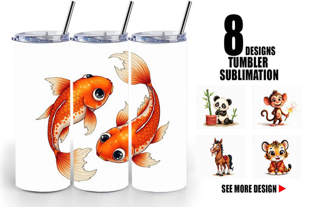 Tumbler Lunar New Year Cuties 2026 Watercolor Sublimation artnoy 