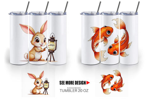 Tumbler Lunar New Year Cuties 2026 Watercolor Sublimation artnoy 