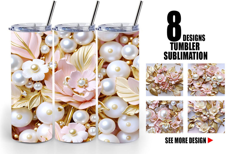 Tumbler Luxury Flowers Pattern Sublimation artnoy 