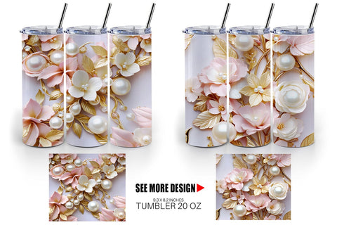 Tumbler Luxury Flowers Pattern Sublimation artnoy 