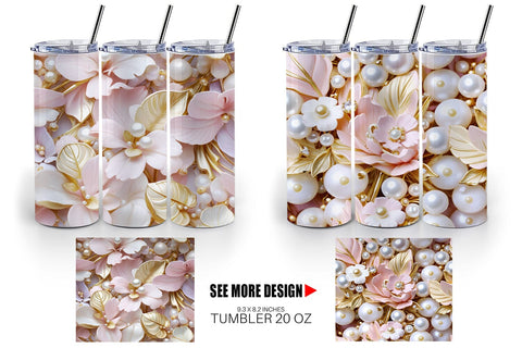 Tumbler Luxury Flowers Pattern Sublimation artnoy 