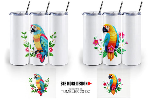 Tumbler Macaw Embroidery Sublimation artnoy 