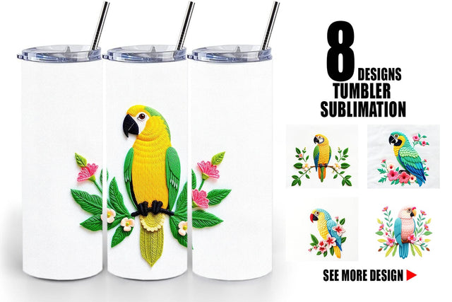 Tumbler Macaw Embroidery Sublimation artnoy 