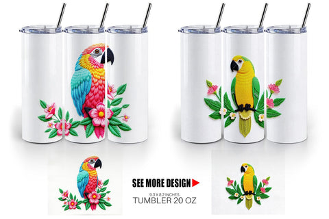Tumbler Macaw Embroidery Sublimation artnoy 