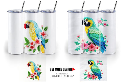 Tumbler Macaw Embroidery Sublimation artnoy 