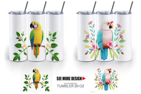 Tumbler Macaw Embroidery Sublimation artnoy 