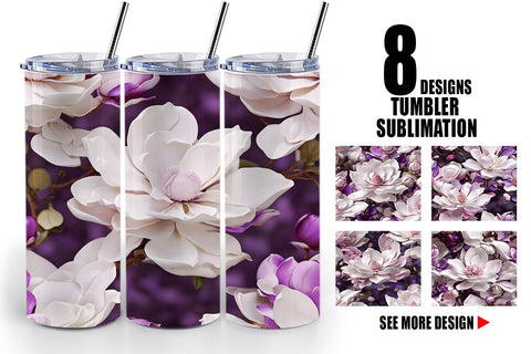 Tumbler Magnolia Flower Pattern Sublimation artnoy 