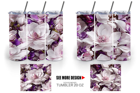 Tumbler Magnolia Flower Pattern Sublimation artnoy 