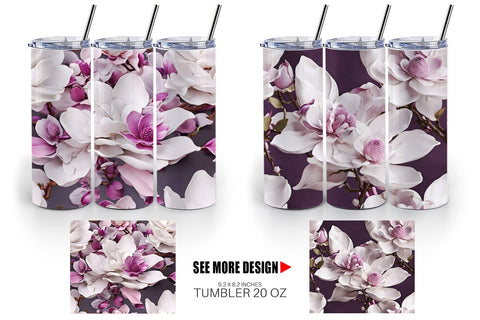 Tumbler Magnolia Flower Pattern Sublimation artnoy 