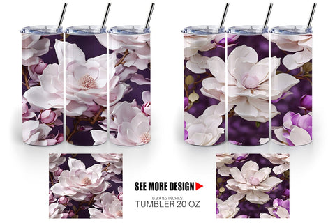 Tumbler Magnolia Flower Pattern Sublimation artnoy 