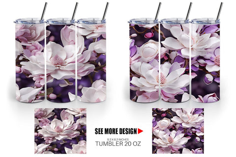 Tumbler Magnolia Flower Pattern Sublimation artnoy 