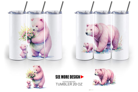 Tumbler Mama Bear Cub Watercolor Sublimation artnoy 
