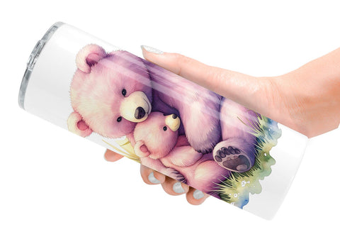 Tumbler Mama Bear Cub Watercolor Sublimation artnoy 