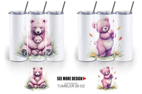 Tumbler Mama Bear Cub Watercolor Sublimation artnoy 