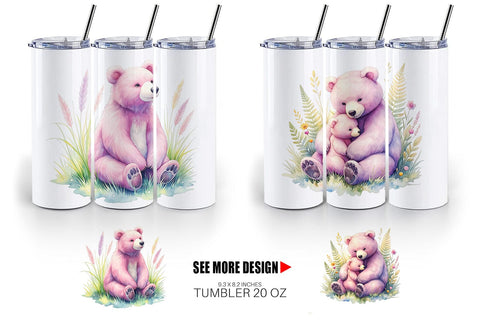 Tumbler Mama Bear Cub Watercolor Sublimation artnoy 