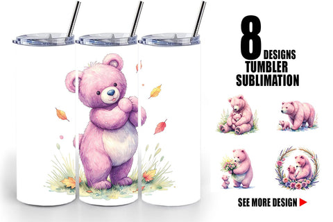 Tumbler Mama Bear Cub Watercolor Sublimation artnoy 