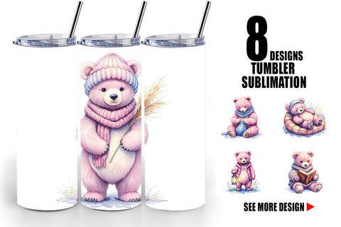 Tumbler Mama Bear Reading Watercolor Sublimation artnoy 