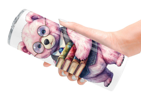 Tumbler Mama Bear Reading Watercolor Sublimation artnoy 