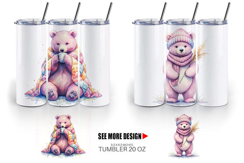 Tumbler Mama Bear Reading Watercolor Sublimation artnoy 