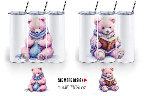 Tumbler Mama Bear Reading Watercolor Sublimation artnoy 