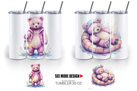 Tumbler Mama Bear Reading Watercolor Sublimation artnoy 