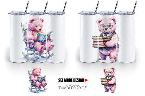 Tumbler Mama Bear Reading Watercolor Sublimation artnoy 