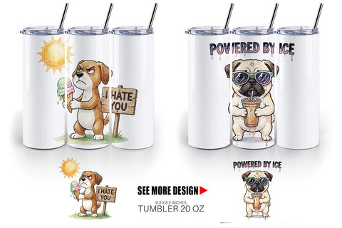 Tumbler Melting Summer Dog Sarcastic Watercolor Sublimation artnoy 