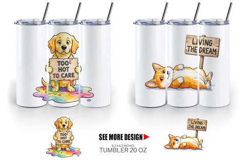 Tumbler Melting Summer Dog Sarcastic Watercolor Sublimation artnoy 