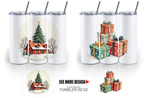 Tumbler Mid-Century Christmas Mail Retro Watercolor Sublimation artnoy 