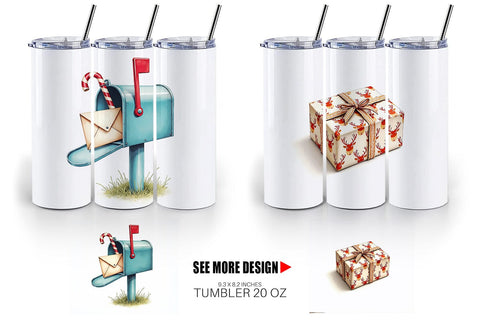 Tumbler Mid-Century Christmas Mail Retro Watercolor Sublimation artnoy 