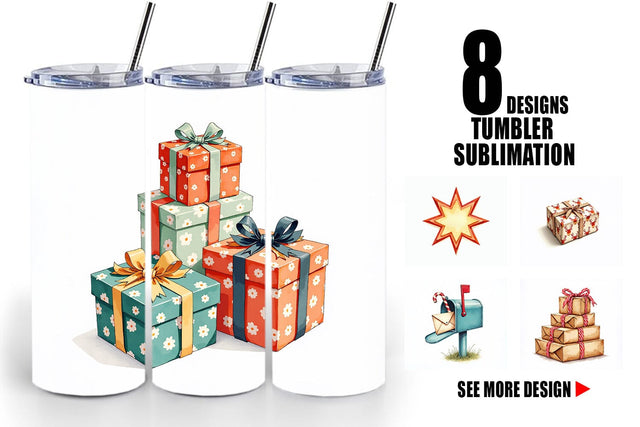 Tumbler Mid-Century Christmas Mail Retro Watercolor Sublimation artnoy 