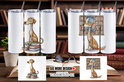 Tumbler Midnight Reading Dog Watercolor Sublimation artnoy 
